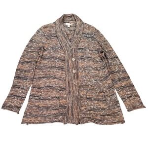 White Stag Shawl Collar Button Cardigan Sweater Women's Size L 12-14 Brown Combo
